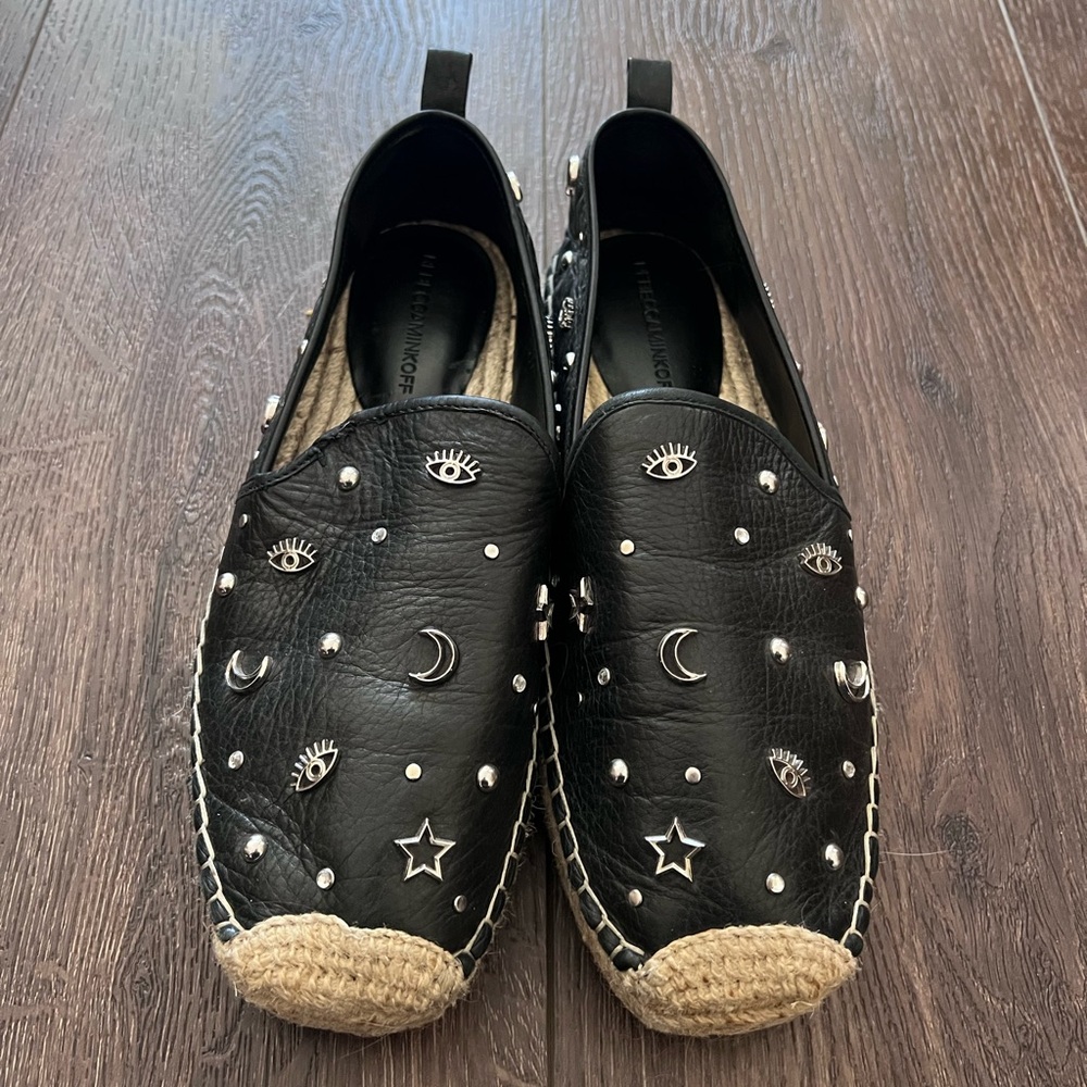Rebecca Minkoff leather Espadrille Flats with Silver charms
